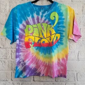 Pink Floyd Rainbow Colorful Tie Dye Cropped Logo Graphic Tee NWT SZ M